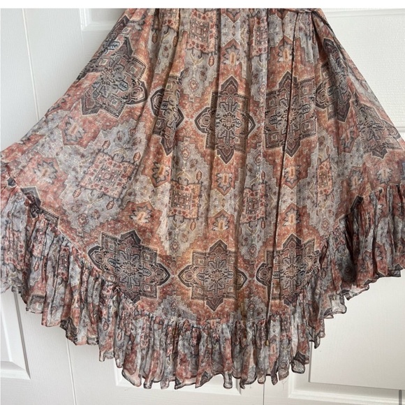 100% Silk Zimmermann Dress - Pleated Chiffon Ruffle Dress Boho Pink and Gray - Picture 8 of 16